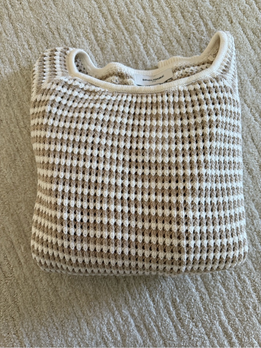 Banana Republic Factory Cream & Beige Knit Crew Sweater